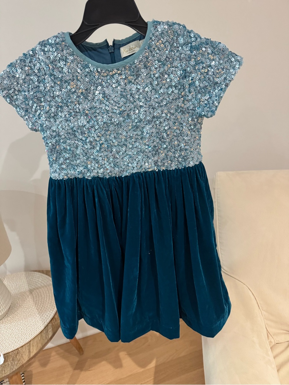 Mini Boden Blue Sequin Bodice Velvet Skirt Party Dress